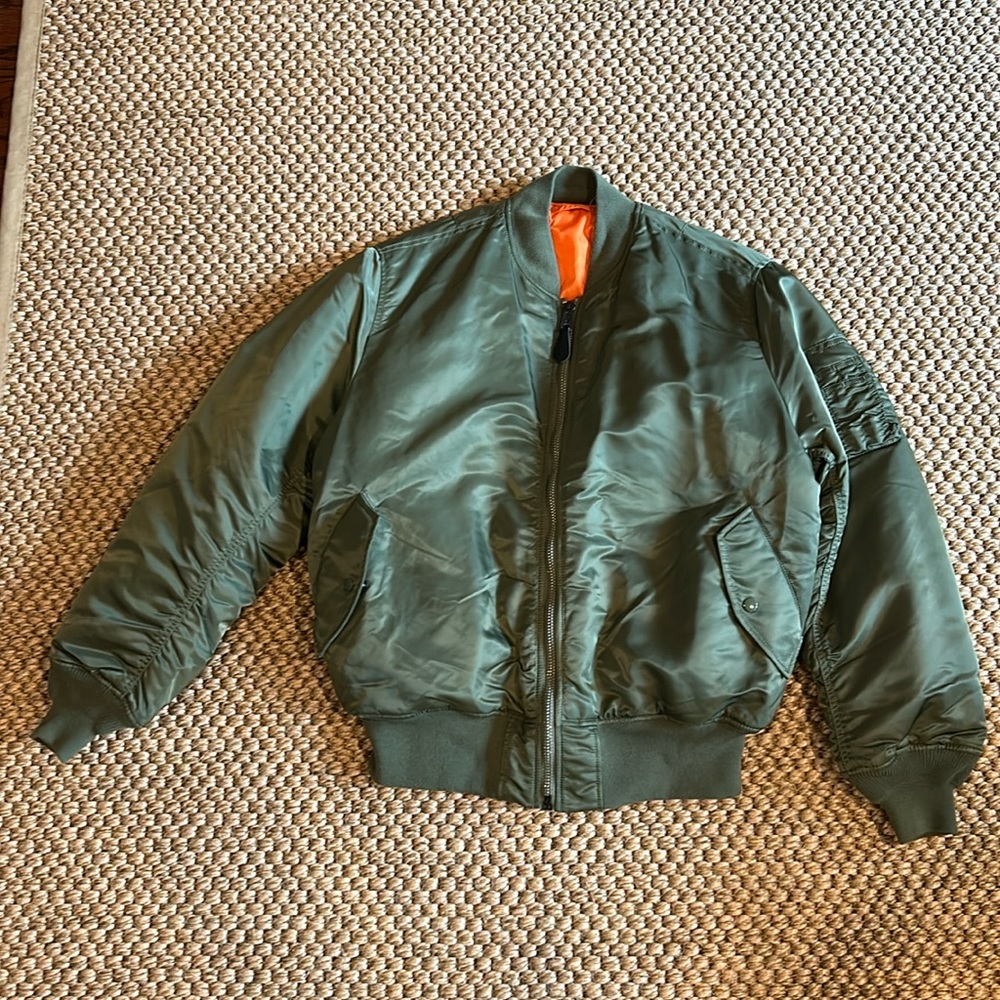 Sage green Alpha Industries MA-1 men’s intermediate flyer’s jacket in XL tall